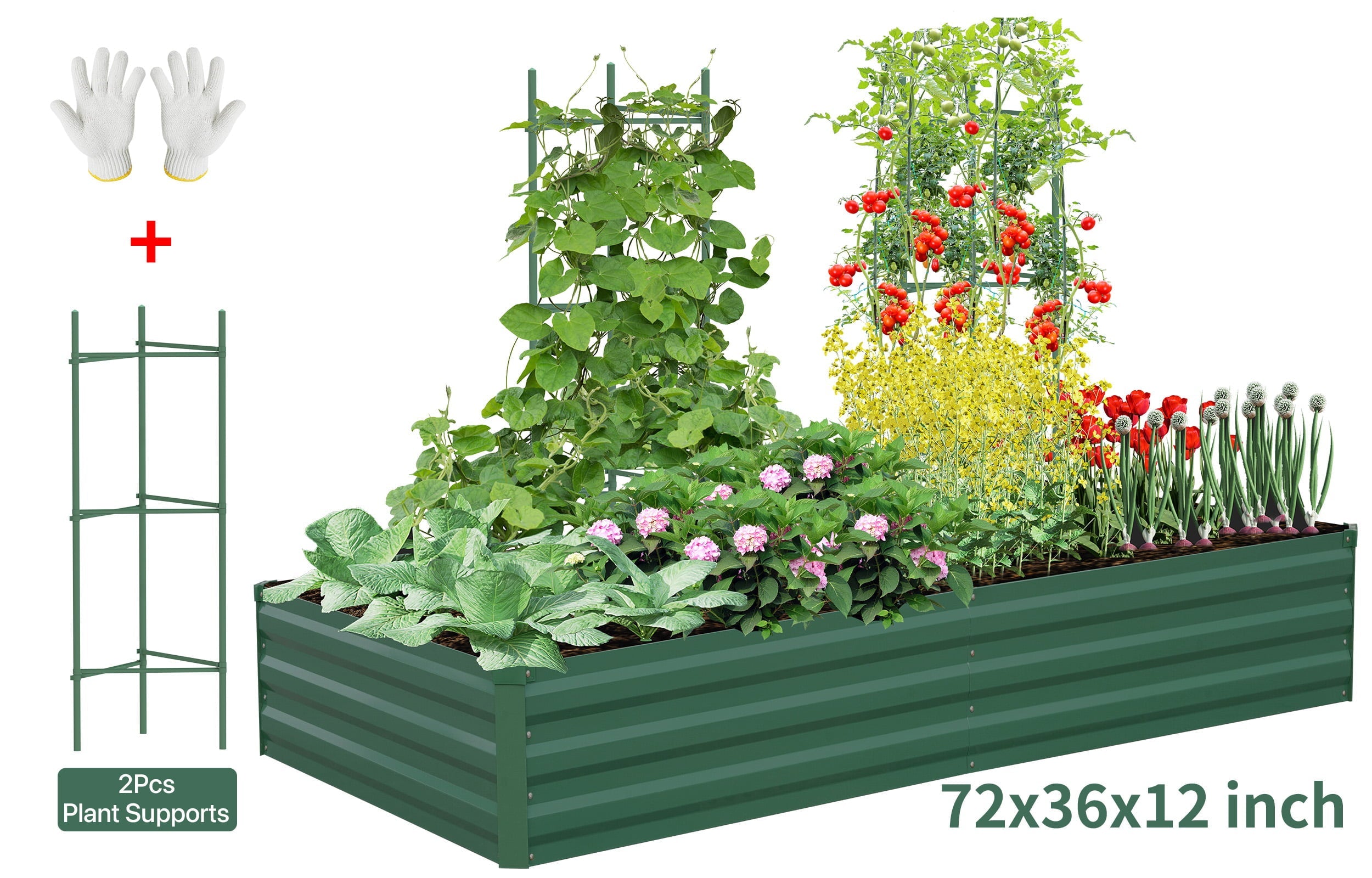 Galvanized Raised Garden Bed 72x36x12 inch Metal Outdoor for Gardening Vegetables Flower Garden Large Raised Planter Box Color Green