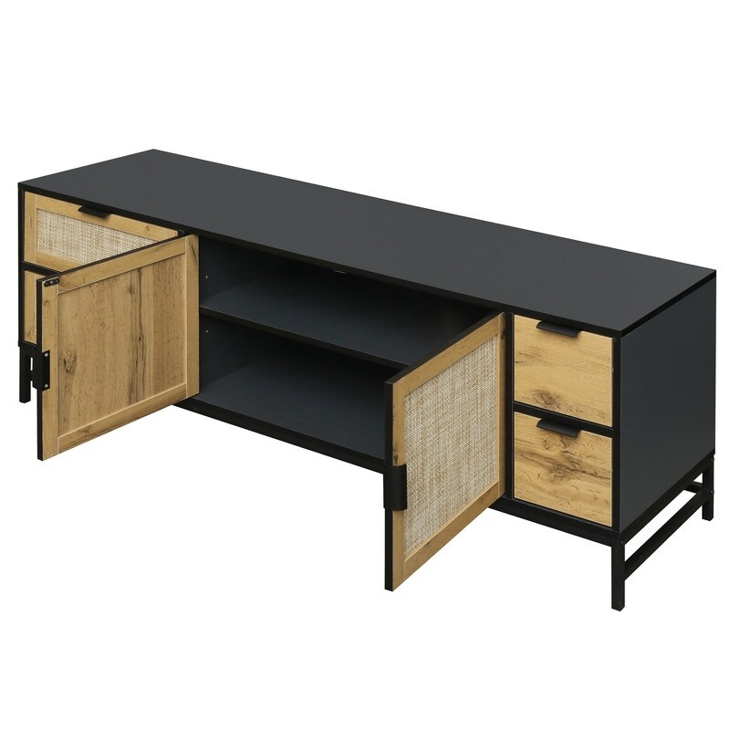 59.09'' Boho Style TV Stand for TVs up to 65 in with Wood Grain Surface and Adjustable Shelves