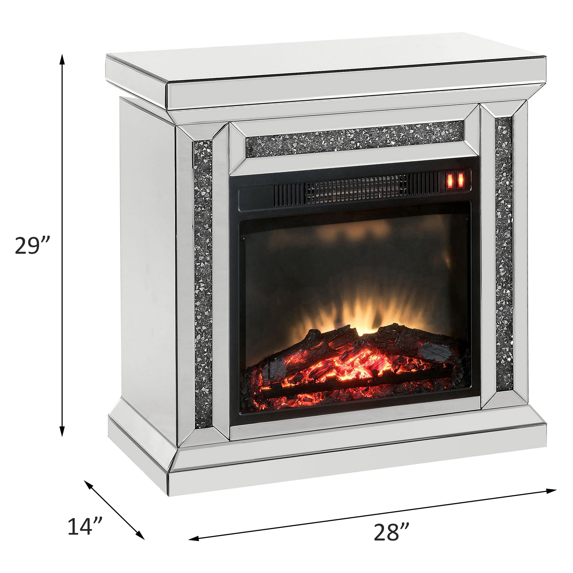 Acme Furniture Noralie Freestanding Electric Fireplace in Mirrored and Faux Diamonds