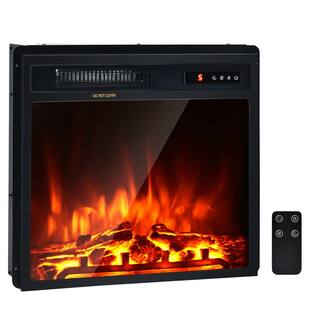 Costway 20 in. 1500-Watt Freestanding and Recessed Heater Electric Fireplace Log Flame Remote in Black FP10046US