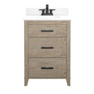 Glacier Bay Farmdale 24 in. W x 20 in. D x 37.9 in. H Bath Vanity in Natural Oak with White Stone Top 24BV35083ZPO117