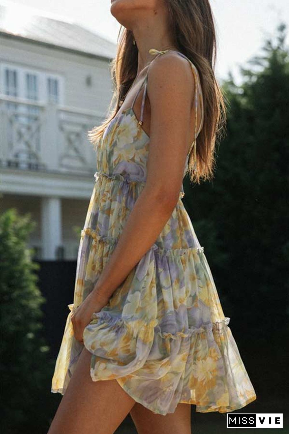 Fashion Lovely Print Sling Chiffon Dress