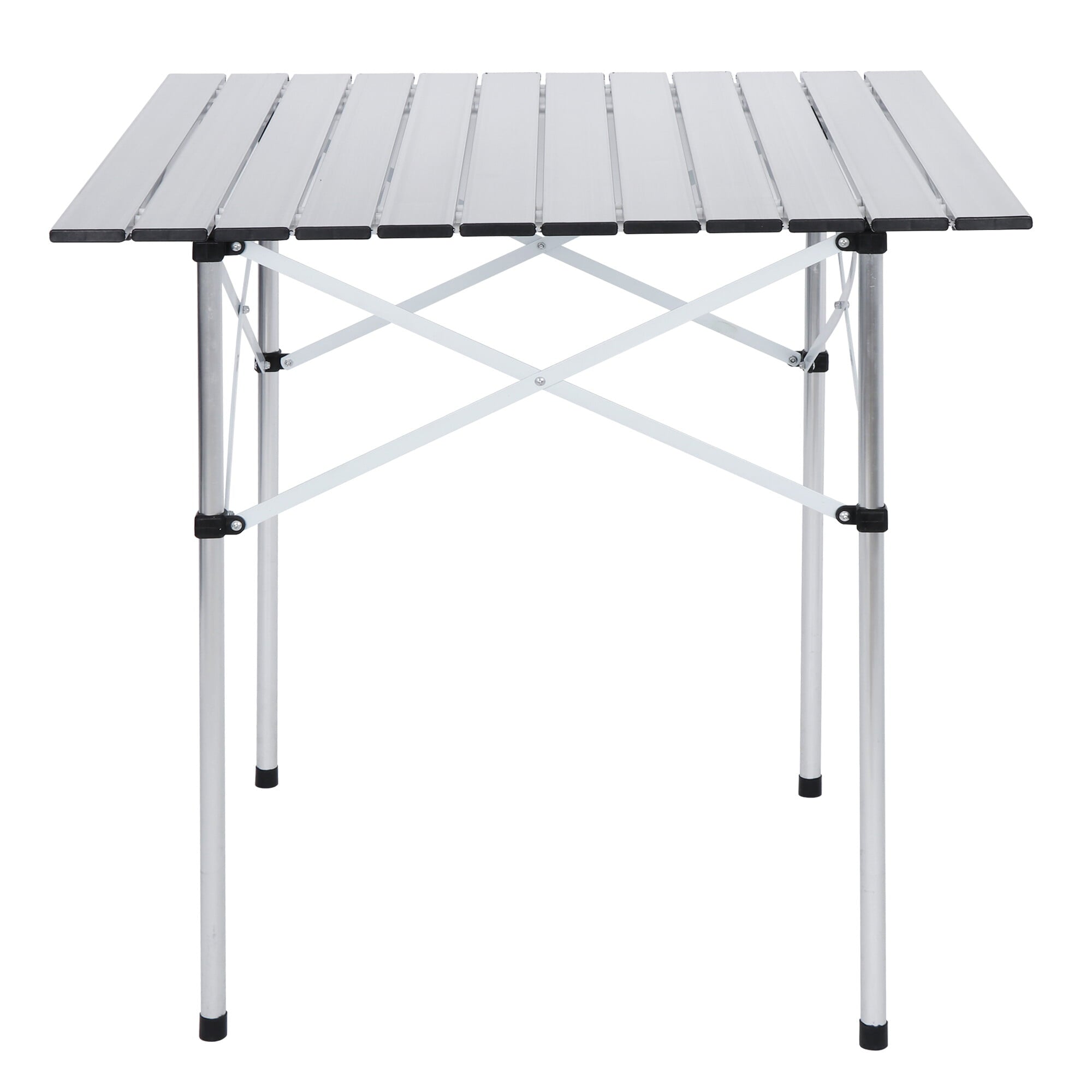 HomGarden Foldable Aluminum Roll-up Camping Table, Portable Outdoor Lightweight for Camping, Beach, Party W/Carry Bag, Silver