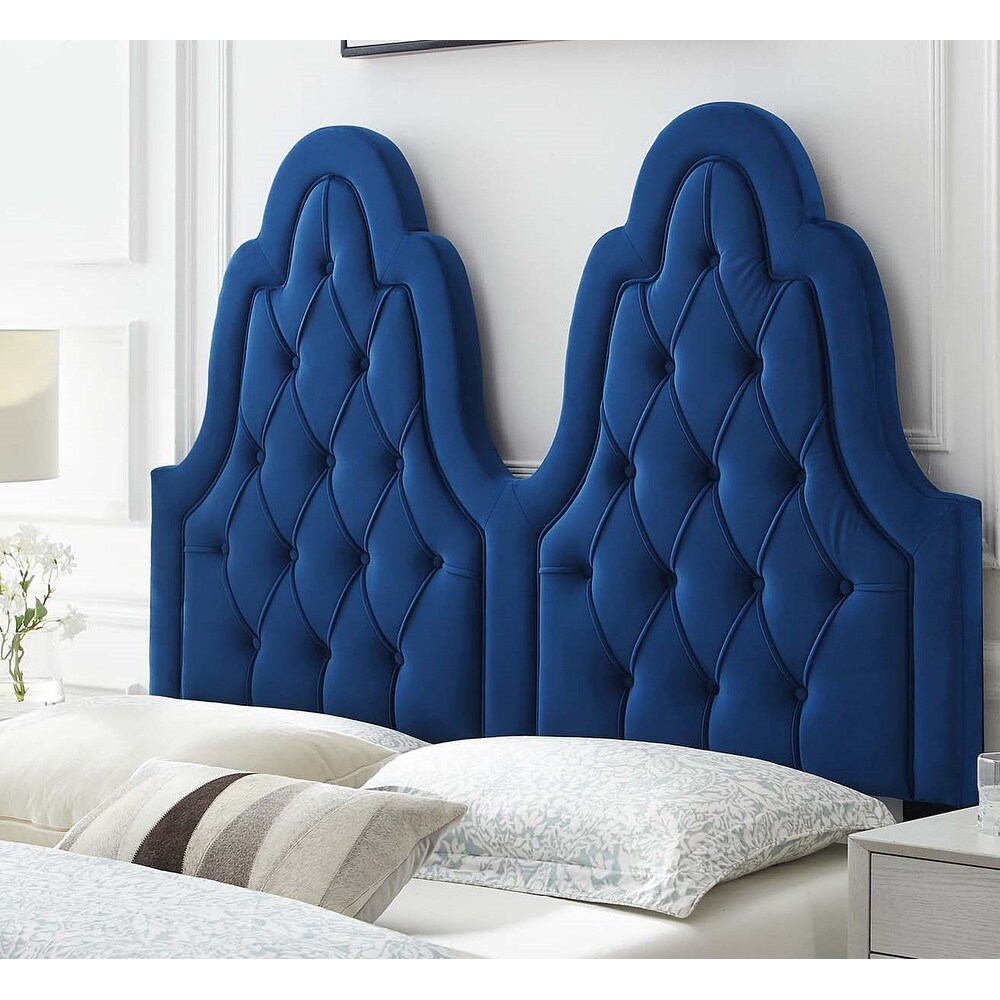 Janesville Twin Arched Button Tufted Blue Velvet Upholstered Twin Size Headboard