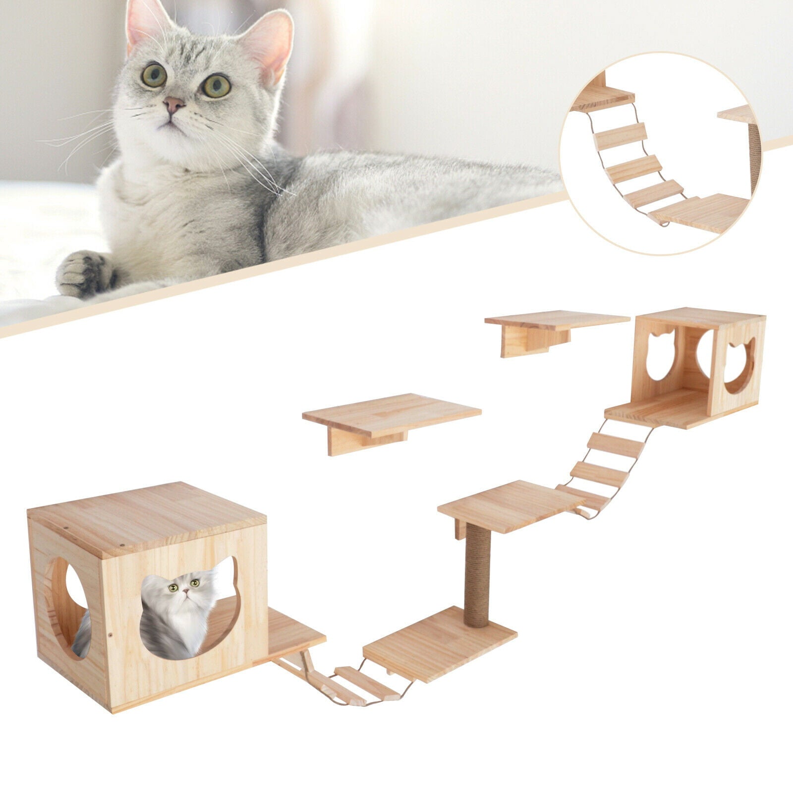 TFCFL 9PCS Cat Shelves and Perches Wall Mounted Indoor Cats Furniture Cat Wall House Set