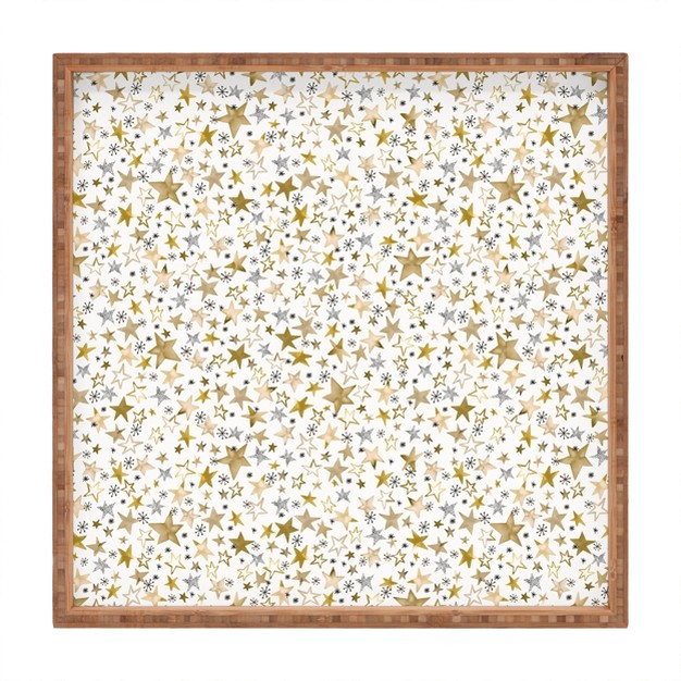 Ninola Design Winter Stars Holiday Gold Square Bamboo Tray Deny Designs