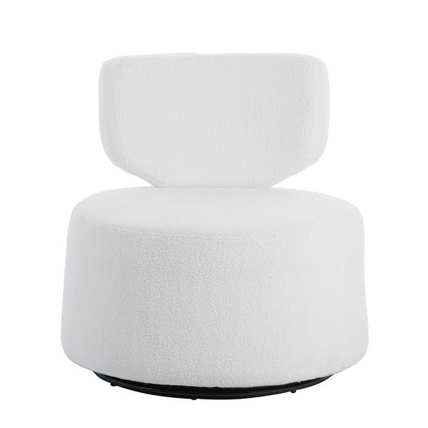 Armless Bucket Swivel Upholstered Chair Accent Chair with Soft Curved Back，White Plush and Black PU Leather