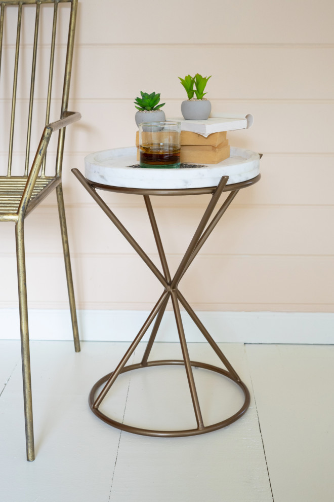 Iron Hour Glass Side Table With Marble Top   Contemporary   Side Tables And End Tables   by Kalalou  Inc.  Houzz