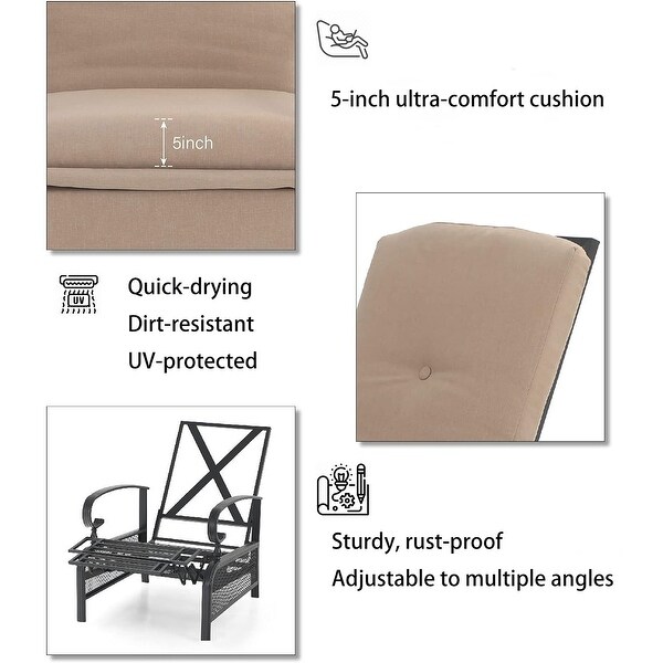 Metal Outdoor Recliner Lounge Chair with Beige Cushion