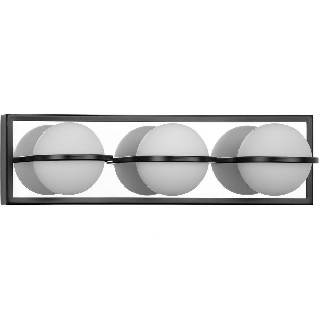 Progress Lighting Pearl 3 light Led Modern Bath Vanity Light Steel Matte Black Opal Glass Shade