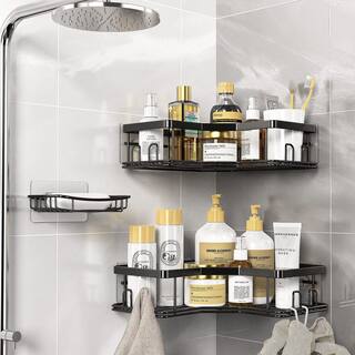 Dracelo 3-Pack Adhesive Stainless Steel Corner Shower Caddy Organizer Shelf with 8 hooks B0B8MZKBH8