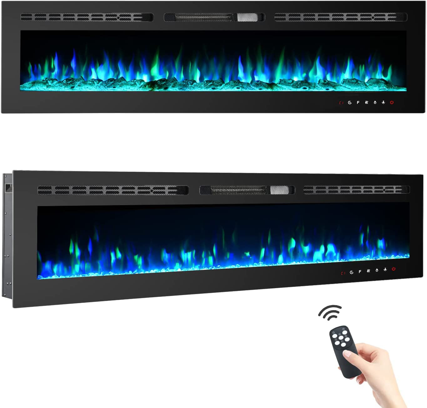 Erommy 70" Electric Fireplace, Recessed and Wall Mounted Fireplace Heater with Remote Control & Touch Screen, 9 Color LED Flamer, 750/1500W