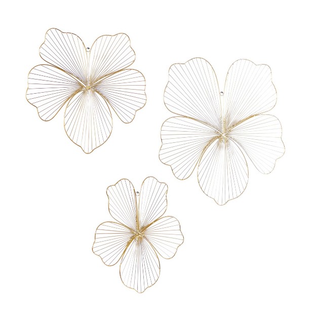 Metal Floral Wall Decor Set Of 3 Gold Cosmoliving By Cosmopolitan