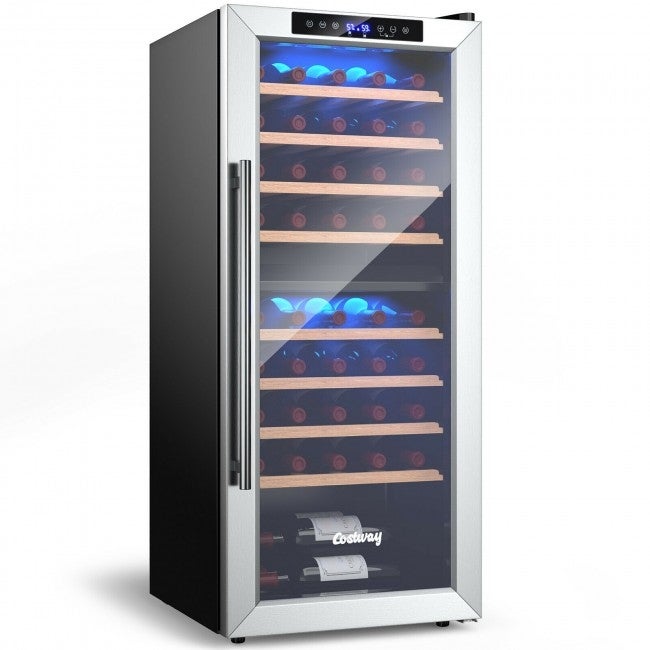 43 Bottle Wine Cooler Refrigerator Dual Zone Temperature Control with 8 Shelves-Black