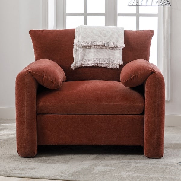 Oversized Chenille Accent Chair Modern Single Sofa Lounge Chair 38.6'' W Armchair Sofa for Living Room， Bedroom， Red