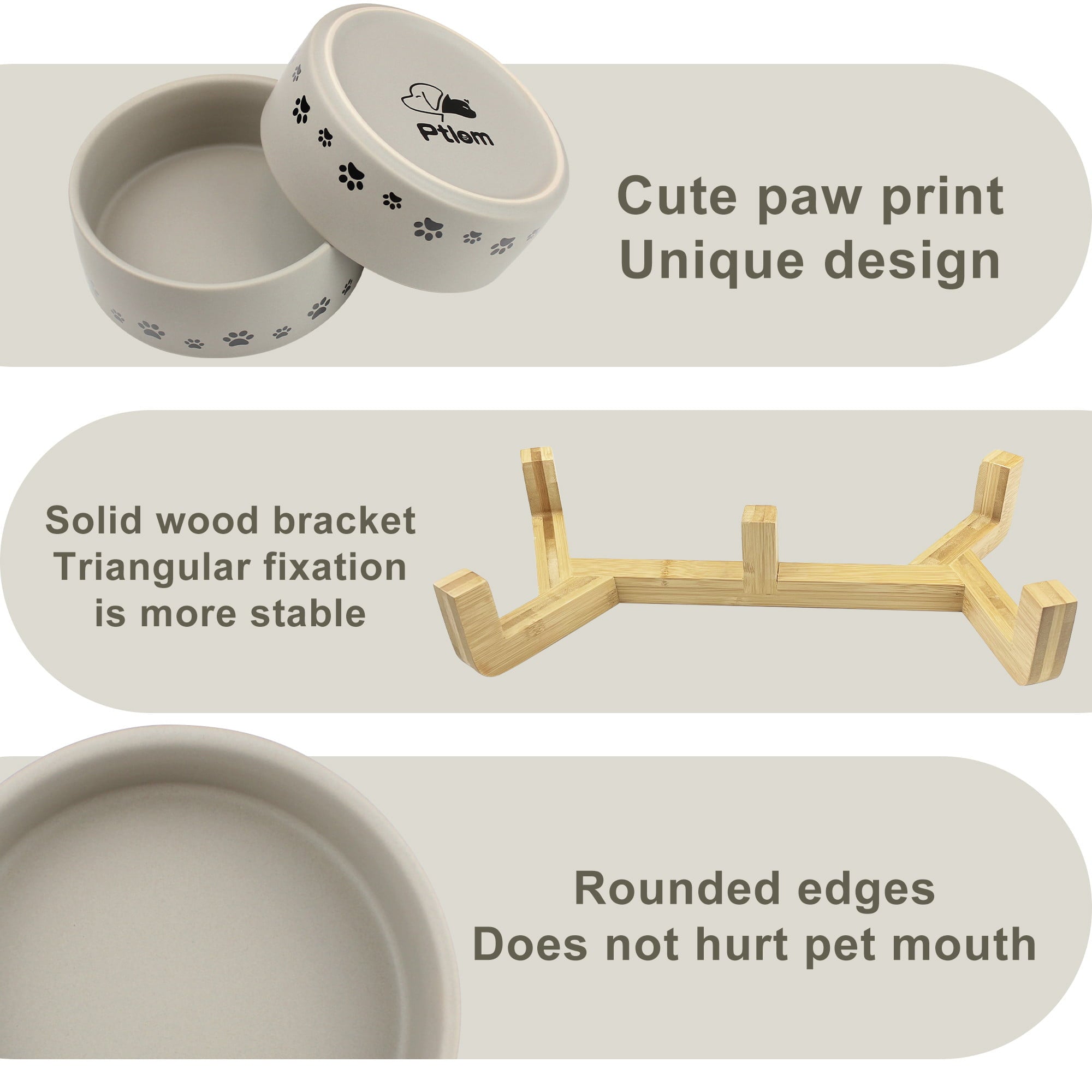 Ptlom Ceramic Cat and Dog Feeding Bowl, Pet Food and Water Bowls Set with Stand