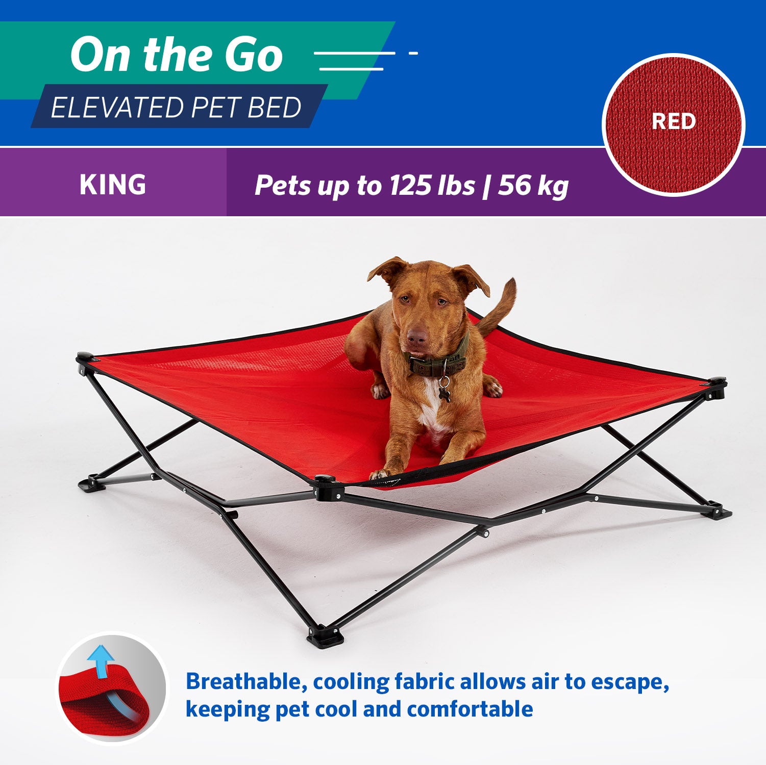 Coolaroo On the Go Elevated Travel Dog Bed， King， Red