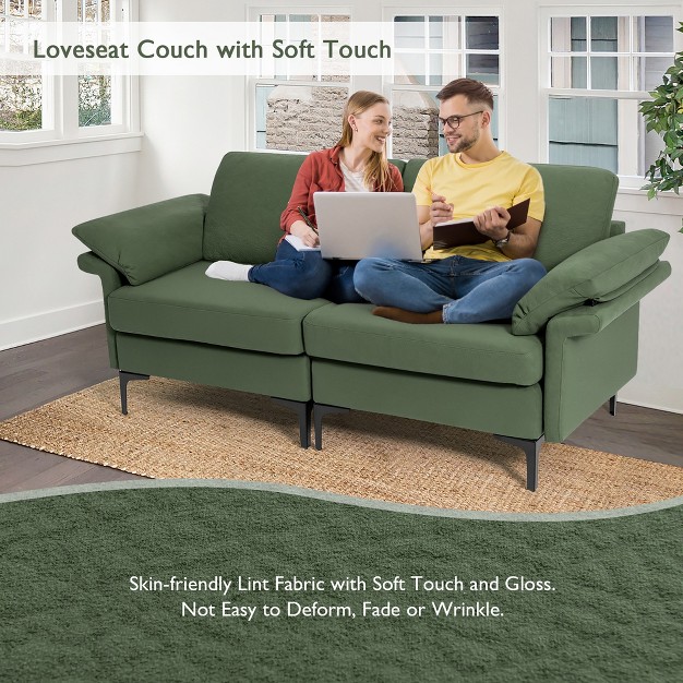 Costway Modern Loveseat Fabric 2 seat Sofa Couch For Small Space W metal Legs Army