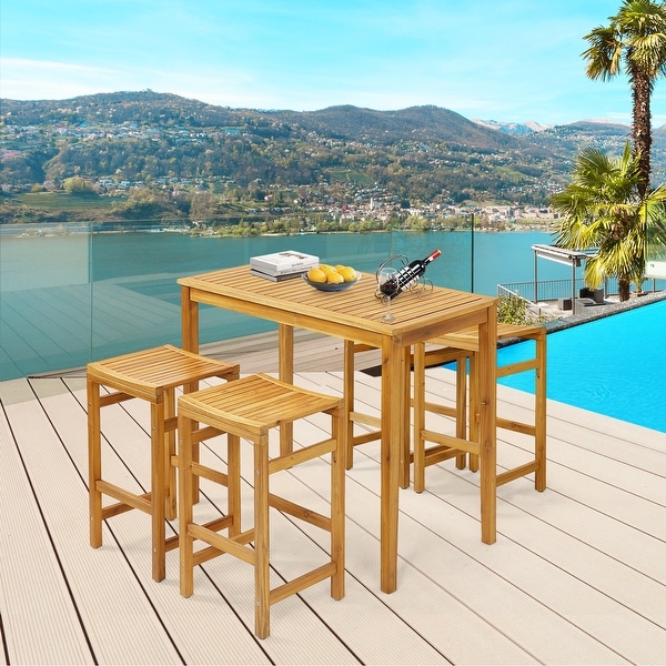 Costway 5 PCS Acacia Wood Bar Table Set 45