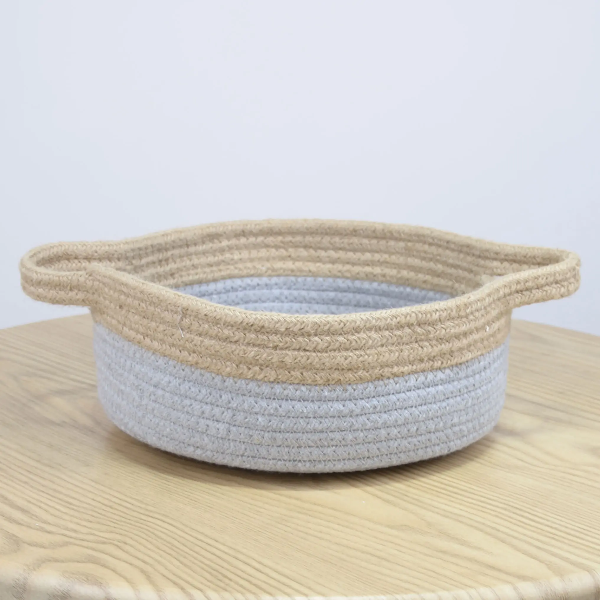 Double woven decorative stylish foldable woven desktop cotton rope storage basket with handles