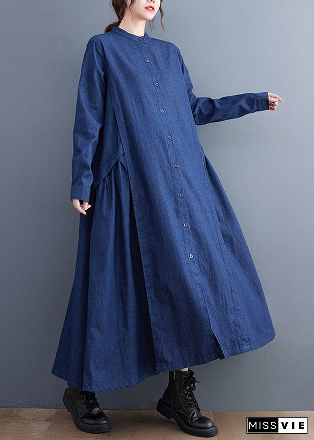 Navy Patchwork Denim Long Dress Oversized Exra Large Hem Fall