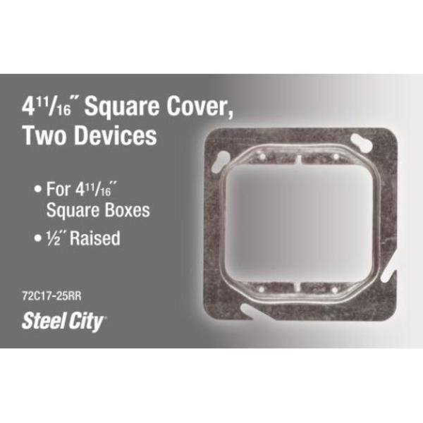 Steel City 2-Gang 4-1116 in. Square Metal Electrical Box Cover for 2 Devices 72C17-25RR