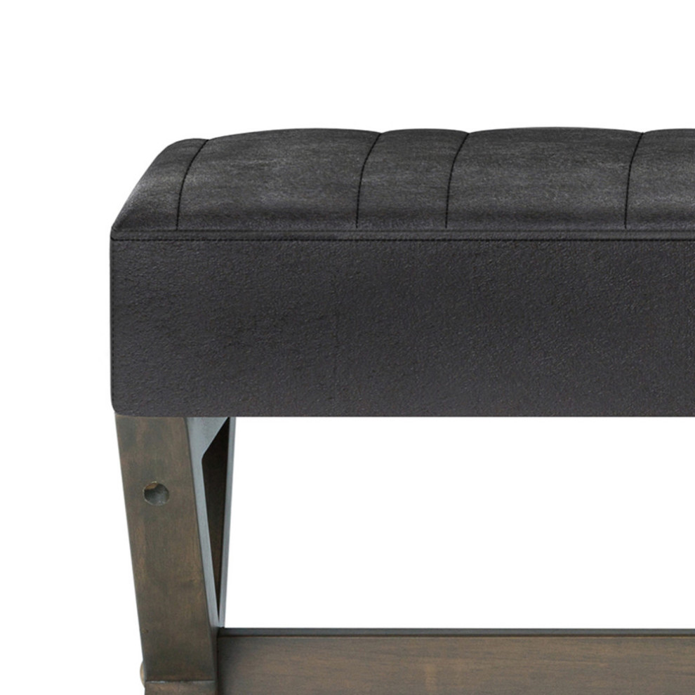 Salinger Large Ottoman Bench  Black Faux Leather   Transitional   Footstools And Ottomans   by Simpli Home Ltd.  Houzz