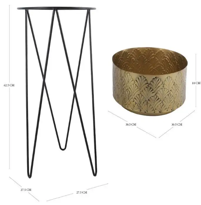 Elegant Design Golden Garden And Home Decoration Metal Planters Pot With black metal Stand