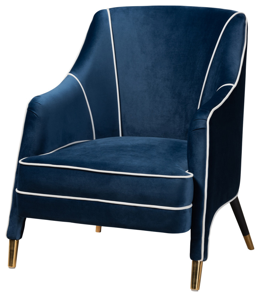 Beccalyn Glam and Luxe Navy Blue Velvet Fabric Gold Armchair   Midcentury   Armchairs And Accent Chairs   by Baxton Studio  Houzz