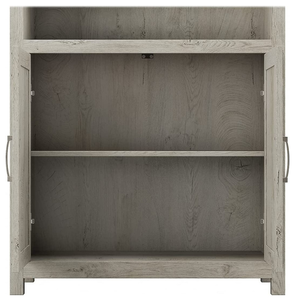 Tall Bookcase  5 Shelves and Metal Accents With Concealed Storage   Farmhouse   Bookcases   by Declusia  Houzz