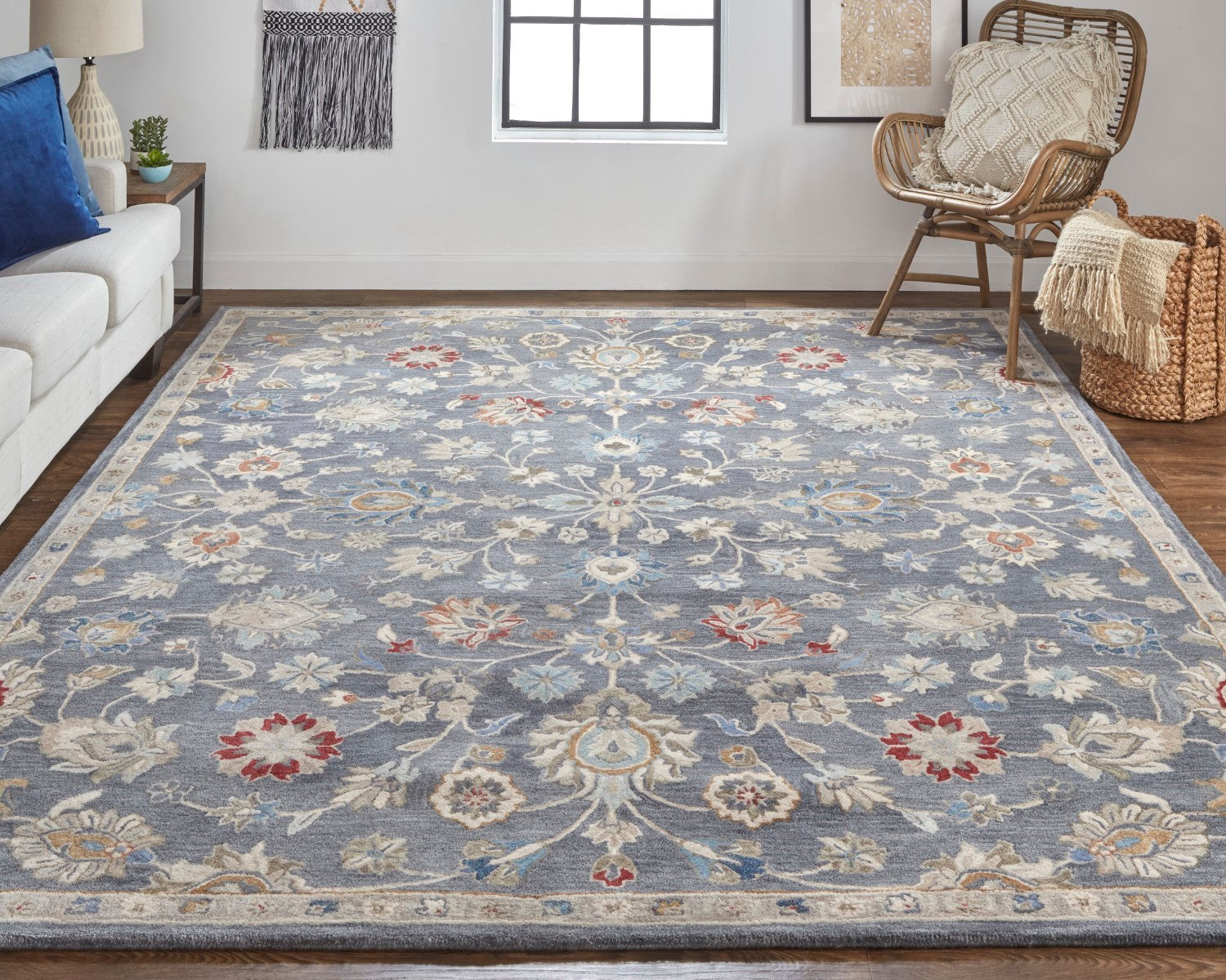 Mattias Hand Tufted Ornamental Blue/Red/Ivory Rug