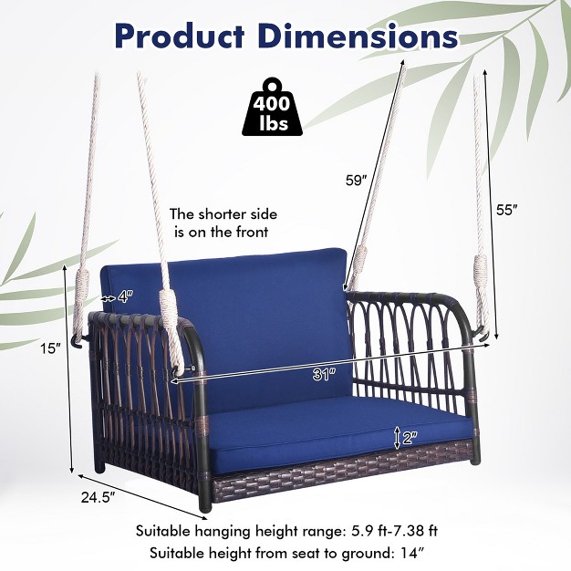 Tangkula Patio Rattan Porch Swing Single Person Hanging Seat W Seat amp Back Cushions Backyard