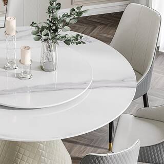 JE Home 53.15 in. White Modern Round Sintered Stone Top Dining Table with Carbon Steel Base Seats 6 PVS-DT010JX01