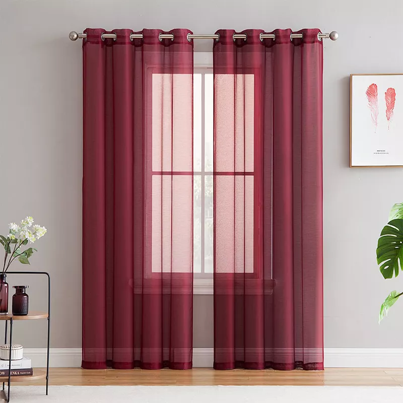 THD Basics 2 Piece Semi Sheer Voile Window Curtain Drapes Grommet Top Panels - Set of 2 panels