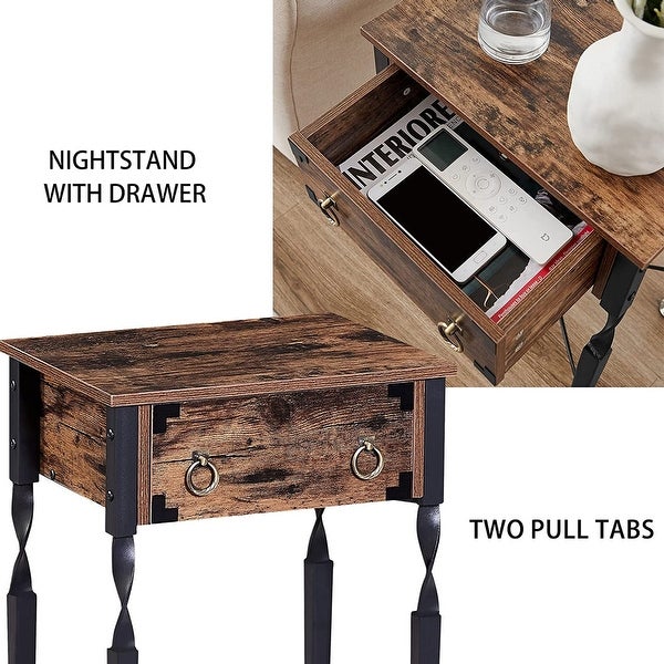 Taomika Nightstand with Drawer Modern End/Side Table， Rustic Brown， Set of 1/2/3