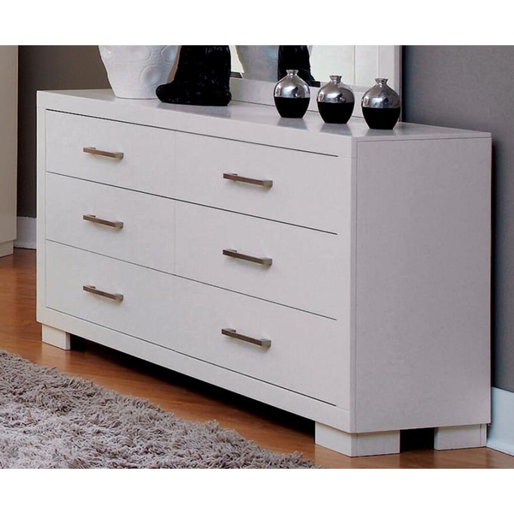 Moline Contemporary White Wooden Space saving 6 Drawer Double Dresser