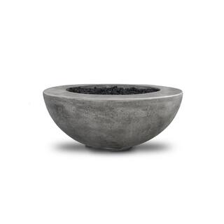 Natco Stanford 39 in. W x 18 in. H Outdoor Round Cement Natural Gas Fire Pit Kit Bowl in Pewter Color w 27 lbs. of Lava Rock MS21NG