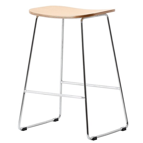 LeisureMod Melrose Modern Wood Counter Stool With Chrome Sled Base