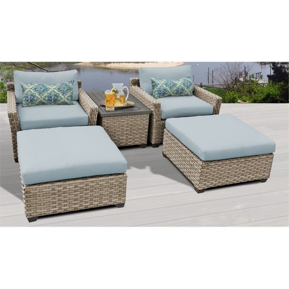 Monterey 5 Piece Outdoor Wicker Patio Furniture Set 05a in Spa   Outdoor Lounge Sets   by Homesquare  Houzz