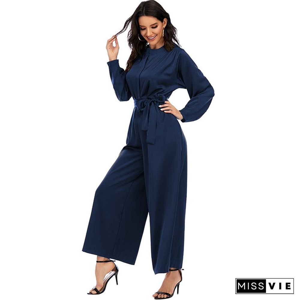 Fashion Jumpsuit Solid Color Waist Temperament Wide-leg Pants