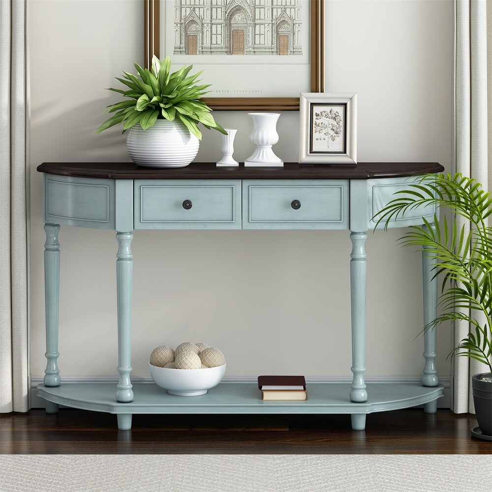 Merax Retro Circular Curved Console Table with Two Top Drawers