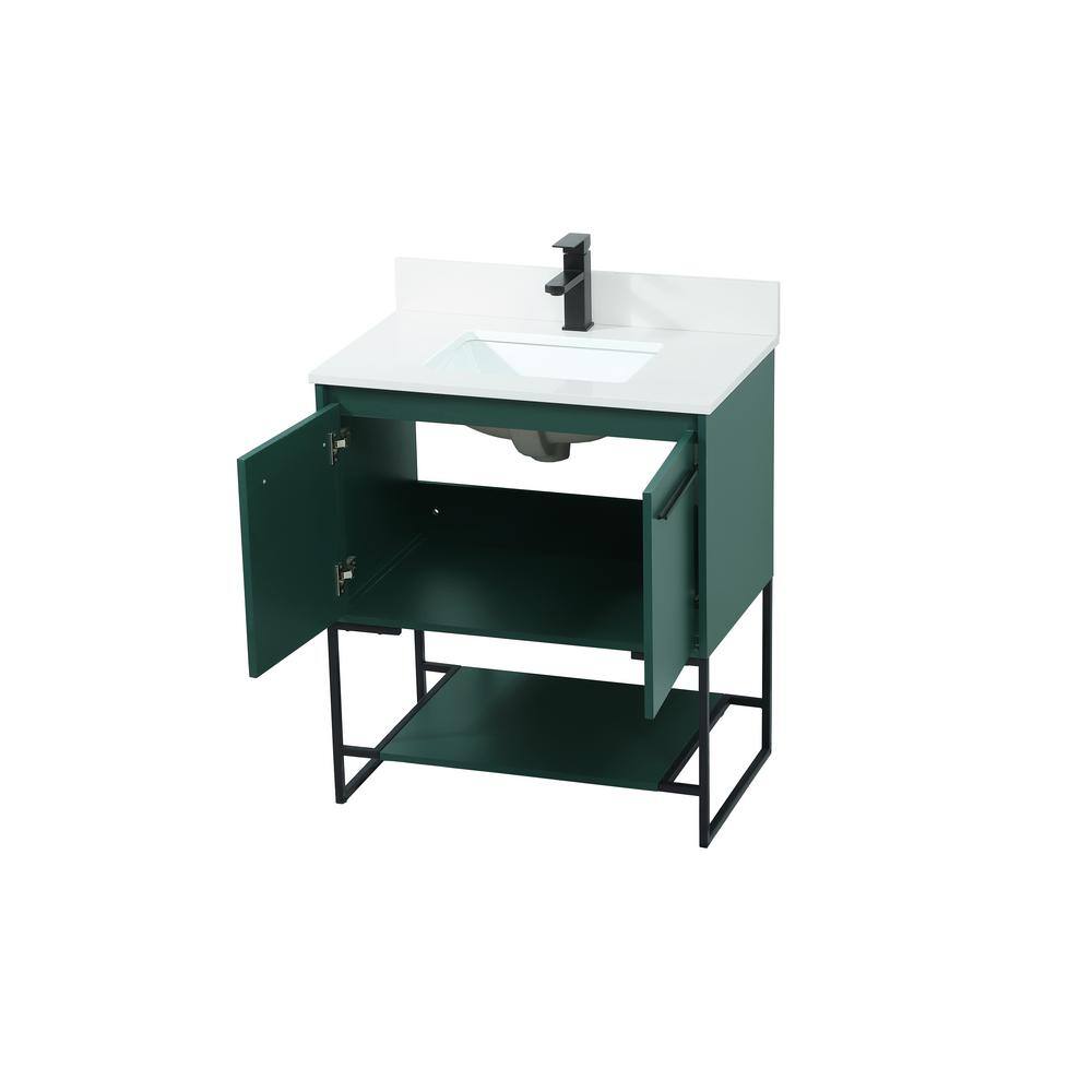 Simply Living 30 in. Single Bathroom Vanity in Green with Quartz Vanity Top in Ivory White SL127590MGN