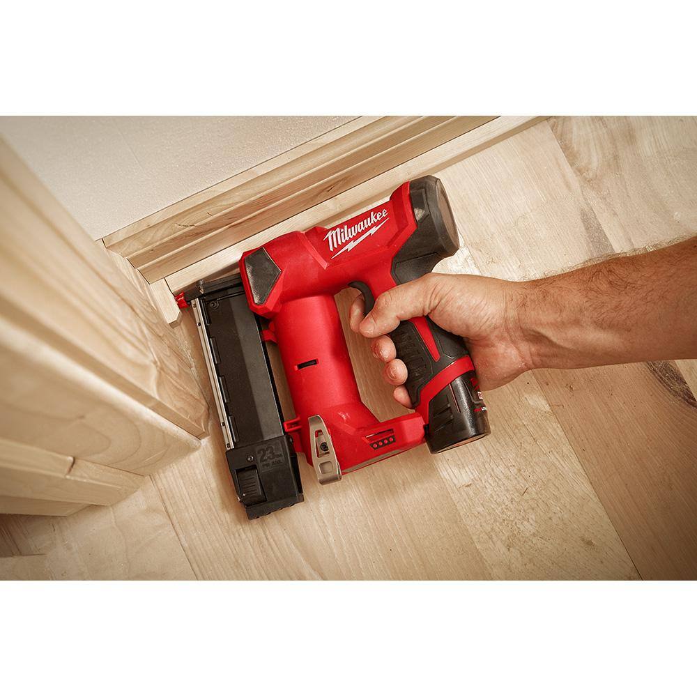 MW M12 12-Volt 23-Gauge Lithium-Ion Cordless Pin Nailer with M12 6.0Ah and M12 3.0Ah Battery Packs 2540-20-48-11-2460-48-11-2430