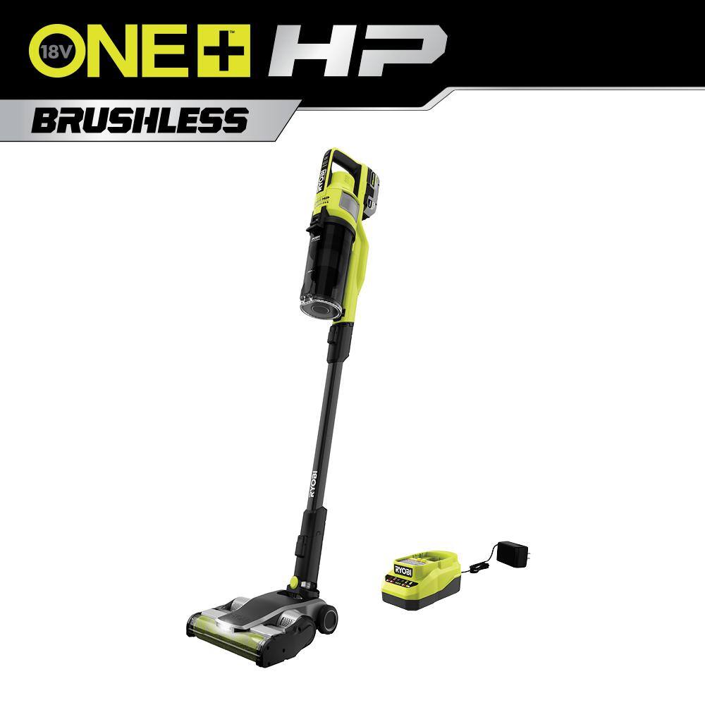 RYOBI ONE+ HP 18V Brushless Cordless Pet Stick Vac with Kit with Dual-Roller 4.0 Ah HIGH PERFORMANCE Battery and Charger PBLSV717K