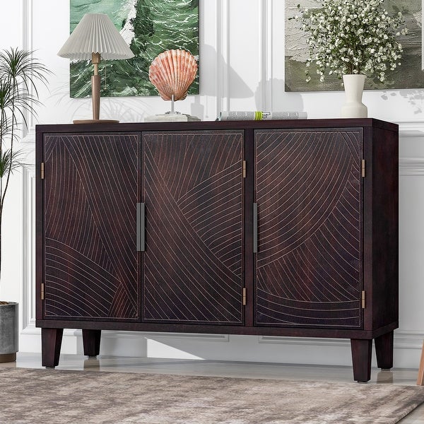 Accent Storage Sideboard with Antique Pattern Doors， Classic Wooden Console Cabinet for Hallway， Entryway， Living Room， Bedroom