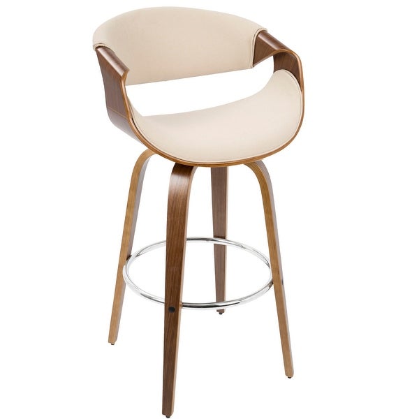 Curvini Mid-Century Barstool in Walnut Wood and Cream Fabric， Set of 2 - 20.25