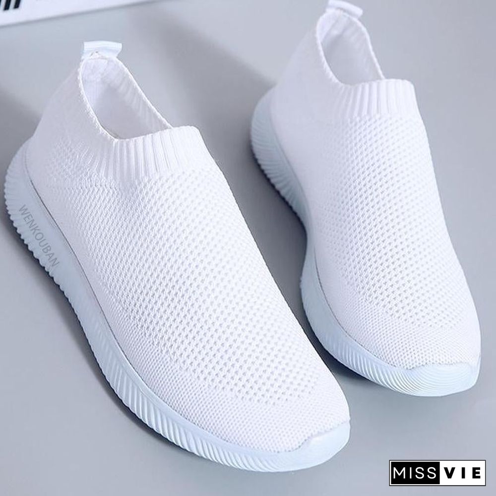 Women Sneakers Female knitted Vulcanized Shoes Casual Slip On Flats Ladies Sock Shoes