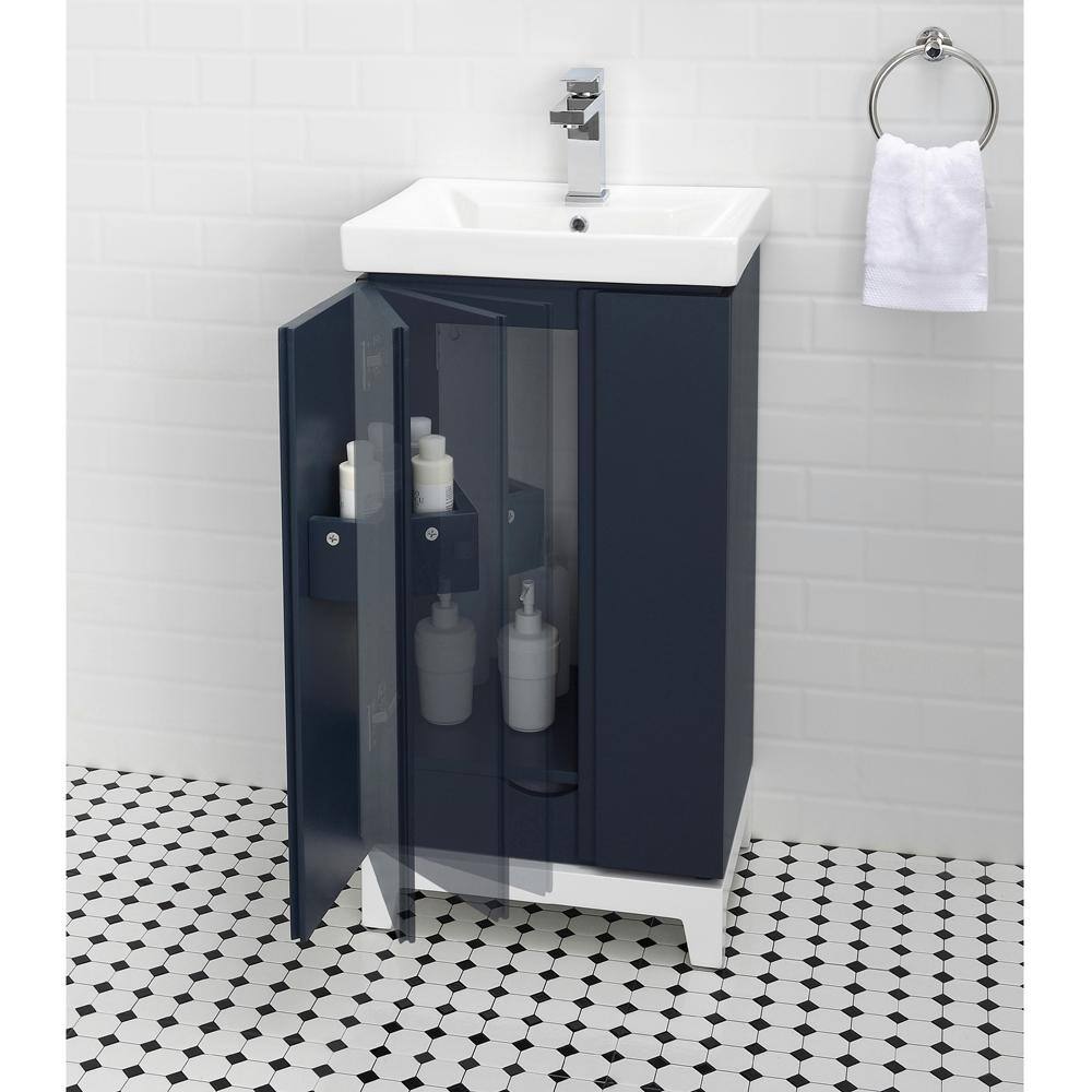 Home Decorators Collection Glovertown 17.3 in. x 14.3 in. D Vanity in Midnight Blue with Ceramic Vanity Top in White with White Sink and Mirror GlovertownCo-MB