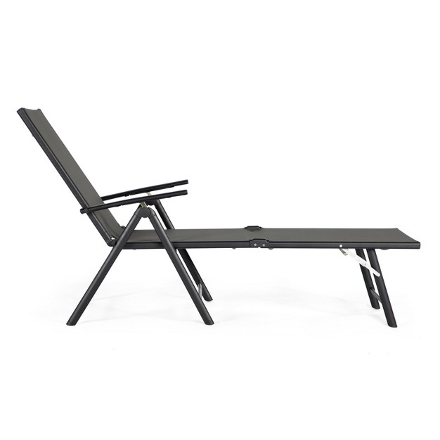 Jomeed Chaise Outdoor Reclining Adjustable Folding Lightweight Beach Patio Lounge Chair With 7 Back Reclining And 2 Leg Positions Gray