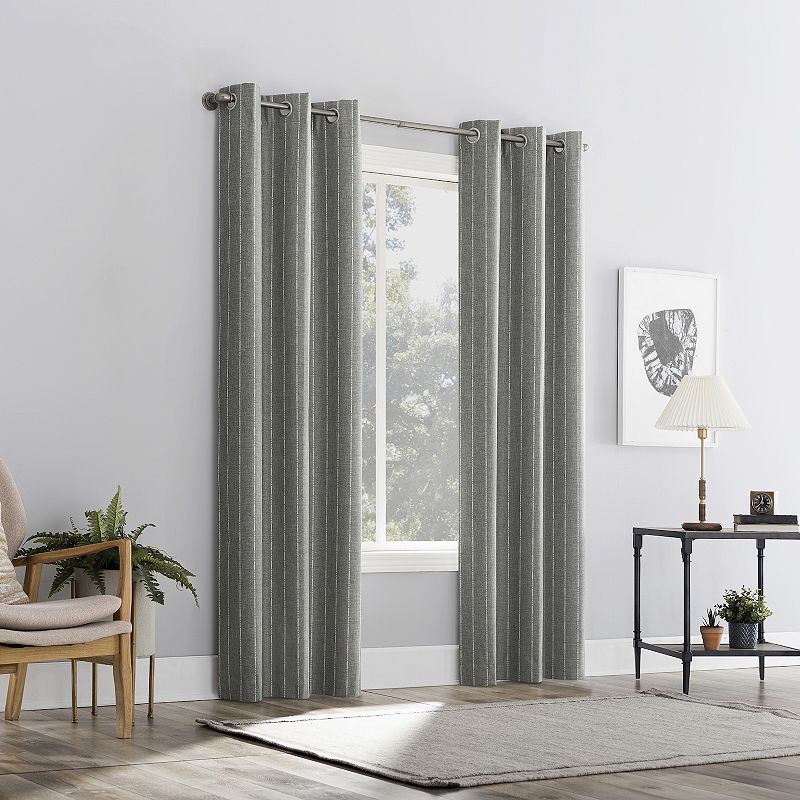 Sun Zero 2-pack Erria 100% Blackout Chambray Stripe Grommet Curtains